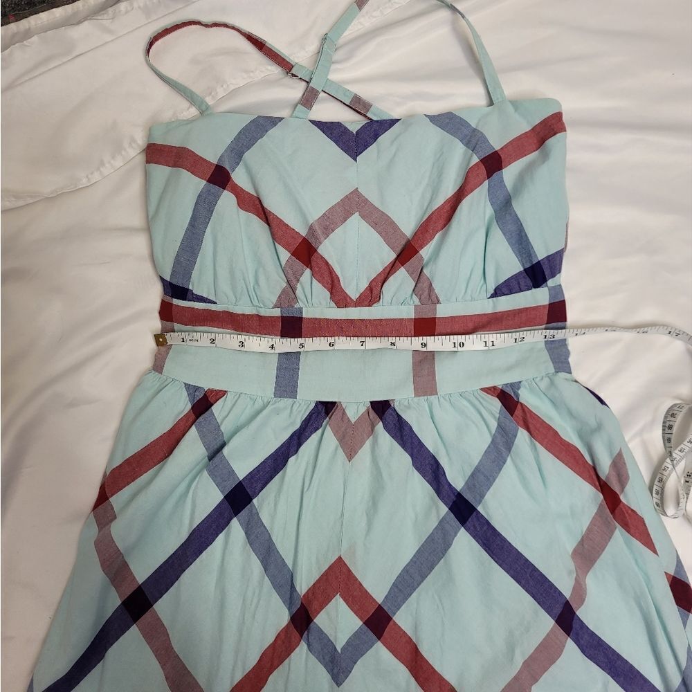 MODCLOTH blue plaid retro cross strap sun dress S - Picture 10 of 12